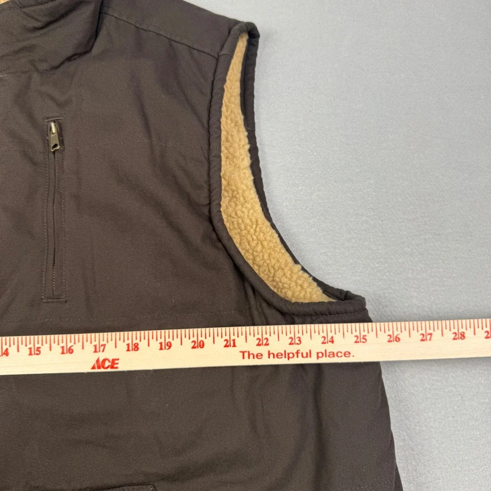 Lee Premium Select Mens XL Brown Canvas Sherpa Lined Workwear Puffer Vest Zip Up - Picture 7 of 8